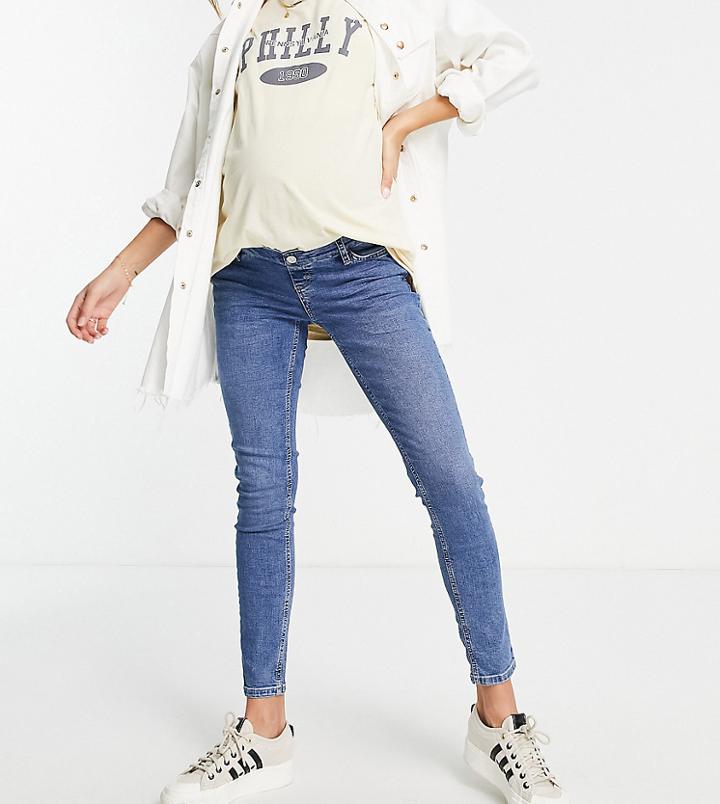 Topshop Maternity Recycled Cotton Over Bump Mid Blue Jamie Jeans-blues