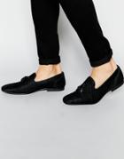 Asos Tassel Loafers In Black Snake Textured Leather - Black