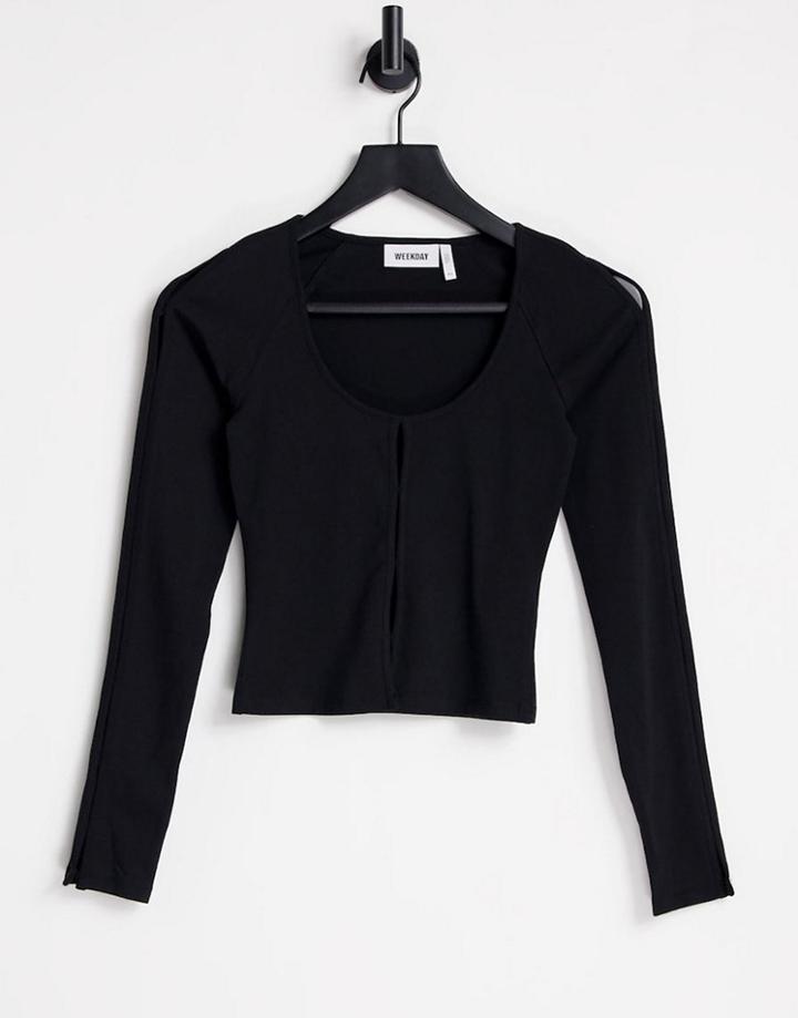 Weekday Nicolina Split Seam Long Sleeve Top In Black