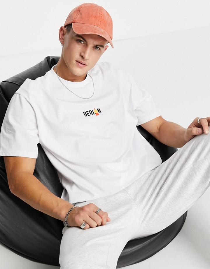 Topman Oversized Fit T-shirt With City Berlin Print In White