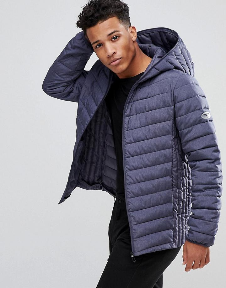 Only & Sons Quilted Jacket With Full Zip Hood In Melange Nylon - Gray