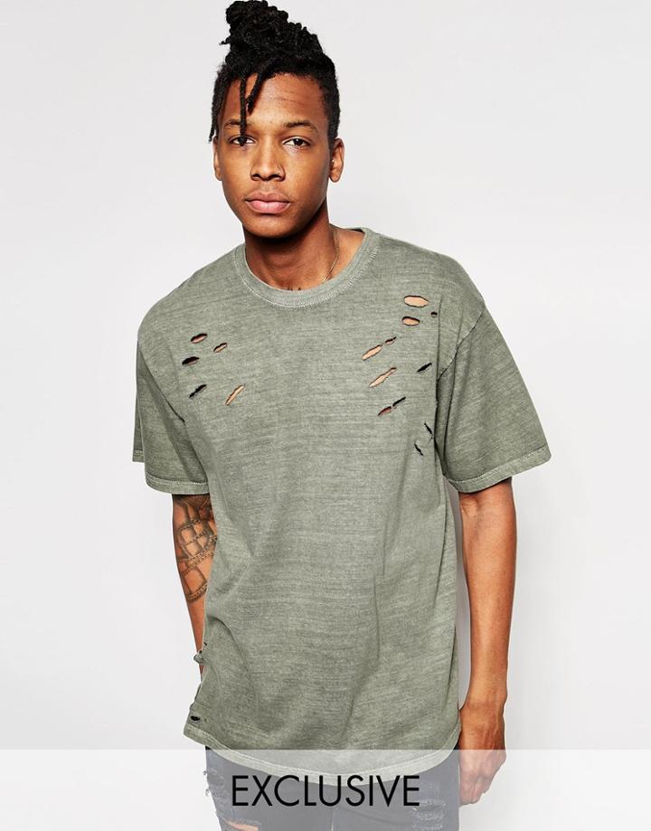 Reclaimed Vintage Oversized T-shirt With Distressing - Khaki