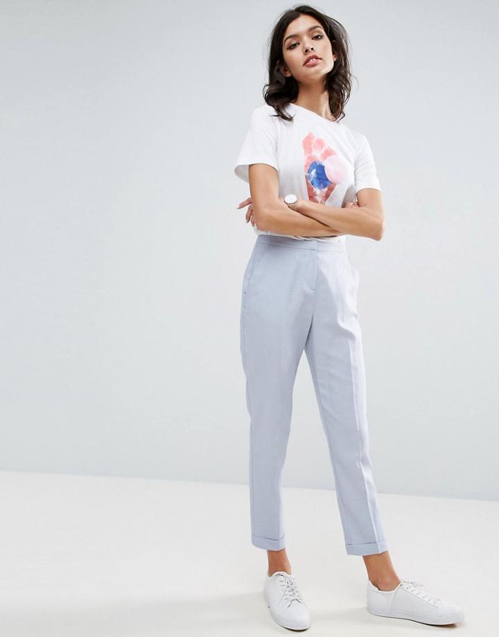 Asos Linen Cigarette Pants - Silver