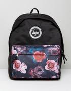 Hype Backpack In Black With Floral Panel - Black