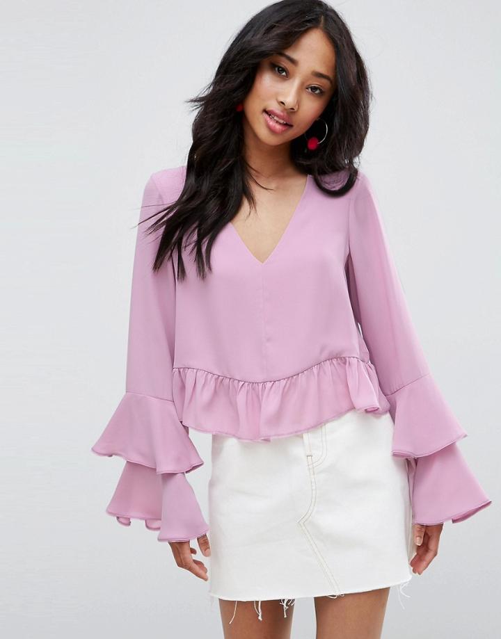 Asos Blouse With Ruffle Sleeve - Pink