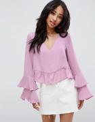 Asos Blouse With Ruffle Sleeve - Pink