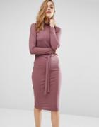 Missguided Exclusive Belt High Neck Ribbed Midi Dress - Purple