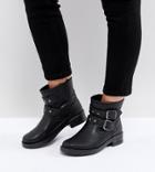 Asos Accent Wide Fit Studded Biker Ankle Boots-black