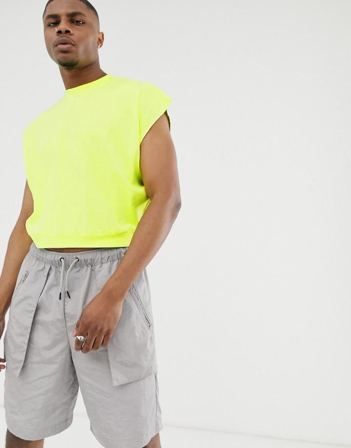 Asos Design Boxy Tank Tank In Washed Neon Yellow