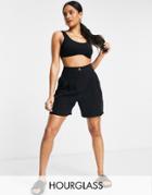 Asos Design Hourglass Linen Mom Shorts In Black