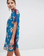 Missguided Floral Side Stripe Mini Dress - Blue