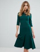 Club L Kick Flare Short Sleeve Scuba Crepe Midi Dress - Green