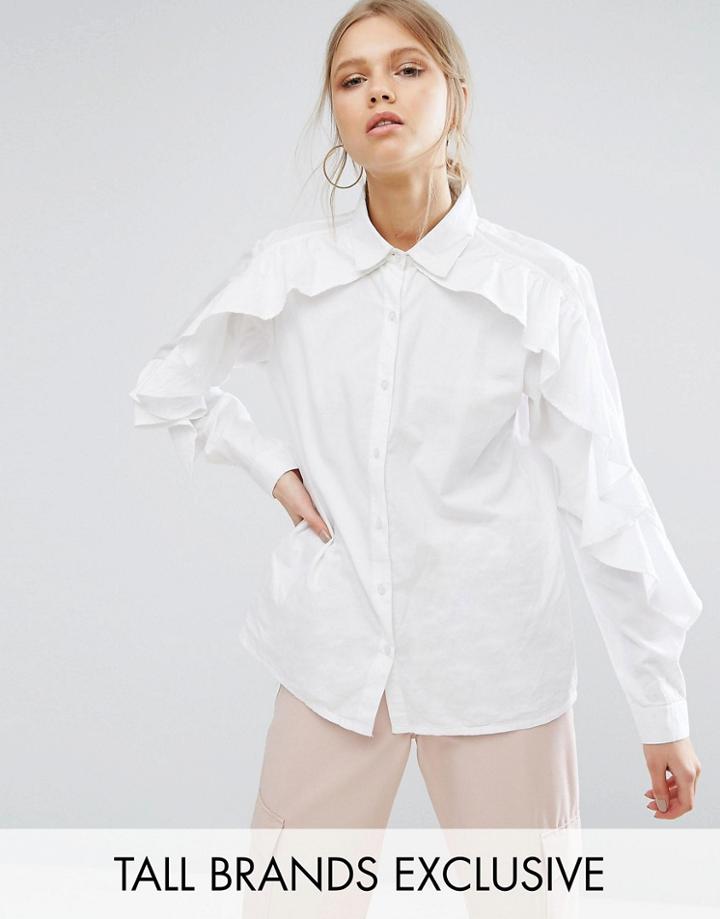 Daisy Street Tall Ruffle Detail Shirt - White