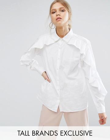 Daisy Street Tall Ruffle Detail Shirt - White