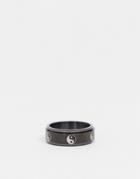 Asos Design Stainless Steel Band Ring With Yin-yang Design In Black