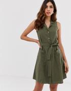 Vero Moda Collared Button Through Sleeveless Mini Dress-green