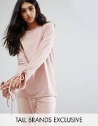 Daisy Street Tall Longline Top With Lace Up Sleeve Detail - Pink