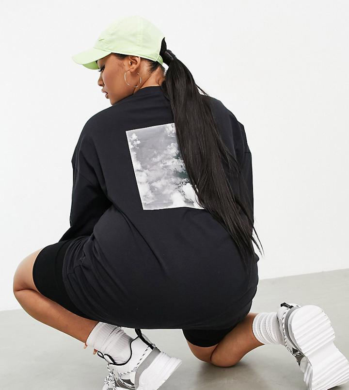 Public Desire Curve Oversized Graphic Tee In Black-grey