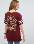 Asos T-shirt With Collegiate Badges In Super Oversized Fit - Purple