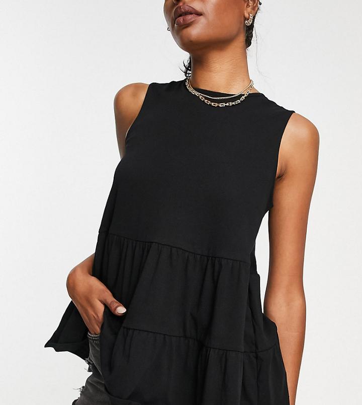 Asos Design Tall Sleeveless Casual Smock Top-black