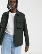 Asos Design Fleece Lined Wool Mix Jacket In Khaki-green