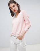 Esprit Lightweight Knitted Oversized V Neck Sweater - Pink