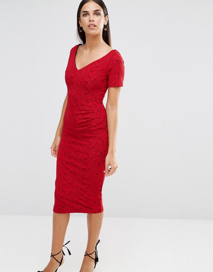 Vesper V Front Pencil Dress - Red