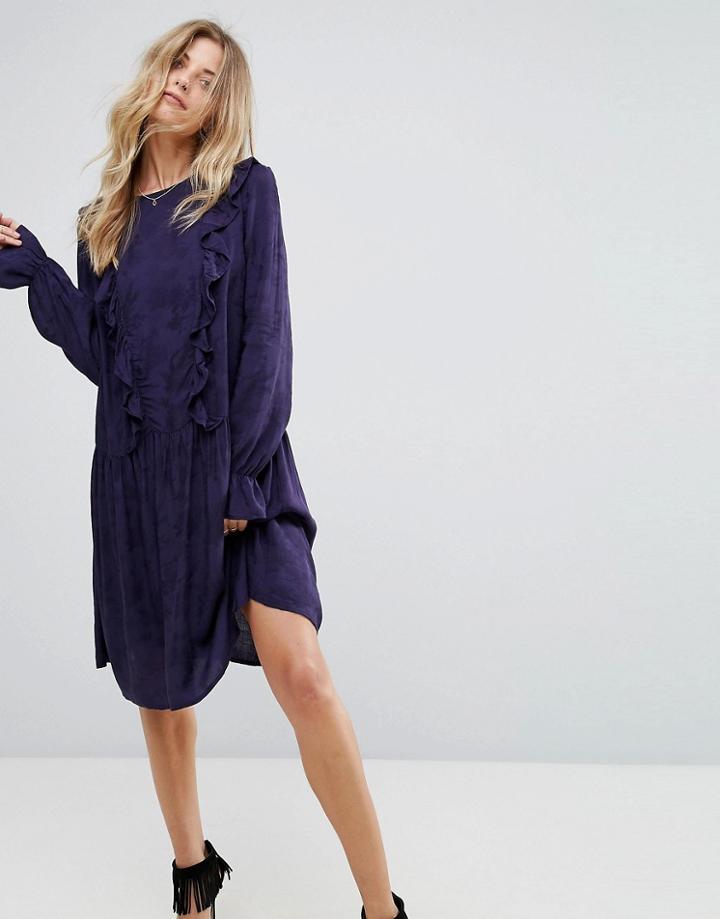 Y.a.s Serry Ruffle Long Sleeve Dress - Navy