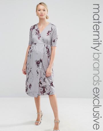 Hope & Ivy Maternity Wrap Printed Midi Dress With Bow Front - Red