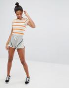 Monki Metallic Stripe Sporty Shorts - Gray