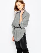 Pieces Oversized Knitted Poncho - Light Gray Melange