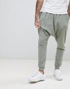 Asos Extreme Drop Crotch Joggers In Lightweight Jersey - Green