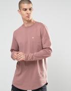 Asos Super Longline Long Sleeve T-shirt With Logo And Curve Hem - Pink