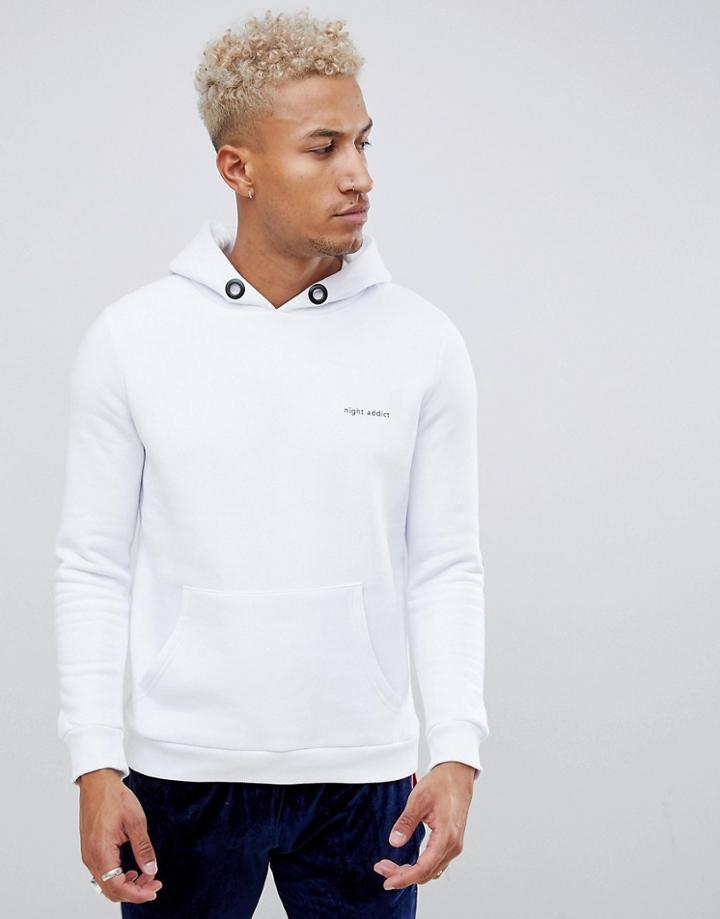 Night Addict Chest Print Hoodie - White