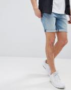 Asos Denim Shorts In Slim Light Wash With Abrasions - Blue