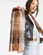 Asos Design Personalized Heritage Check Scarf With M Initial In Multi