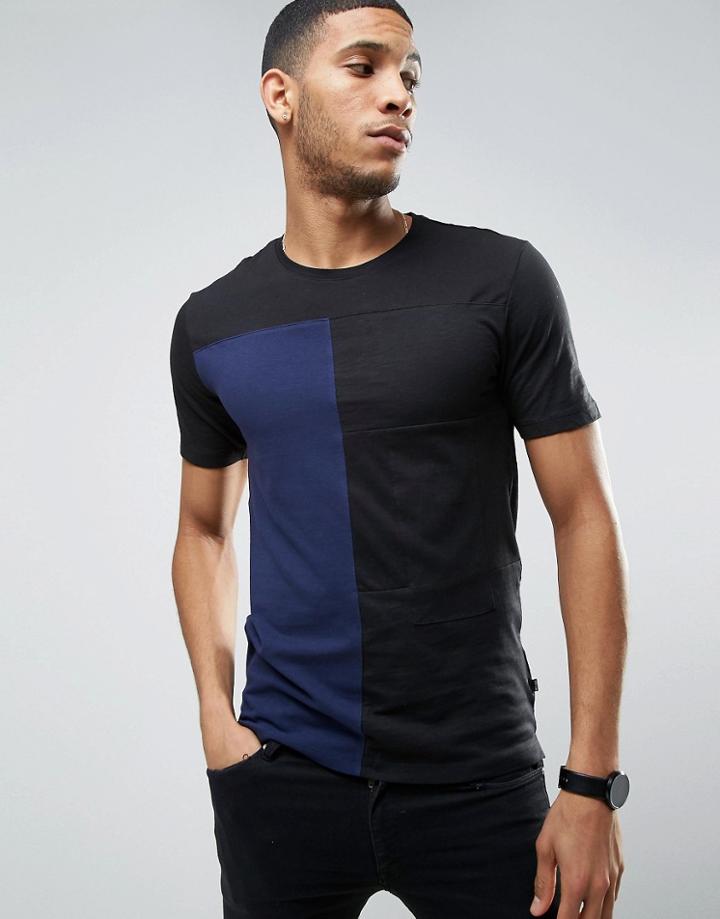 Only & Sons Longline T-shirt With Patch Details - Navy
