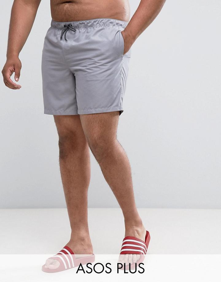 Asos Plus Swim Shorts In Gray In Mid Length - Gray