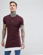 Asos Design Super Longline Muscle T-shirt With Contrast Hem Extender In Red - Red