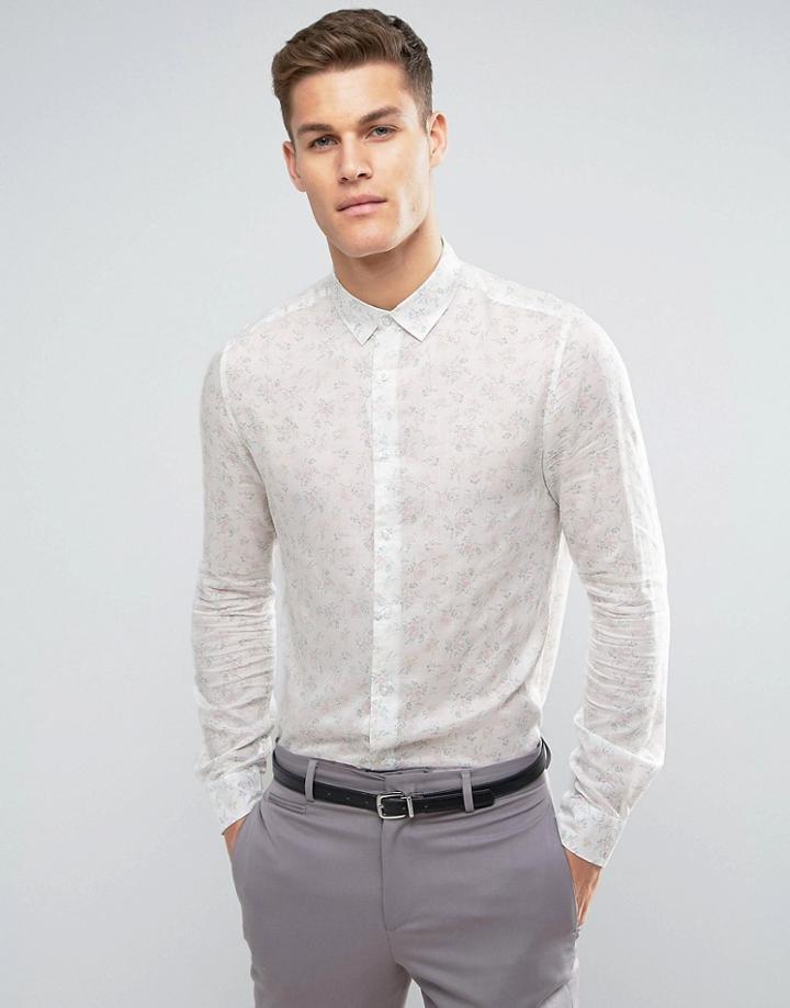 Asos Regular Fit Vintage Floral Print Shirt - White