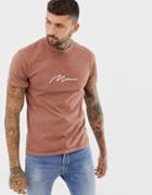 Boohooman T-shirt With Man Embroidery In Rust - Brown