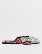 Asos Design Leader Mis Match Embellished Ballet Flats In Snake - Multi