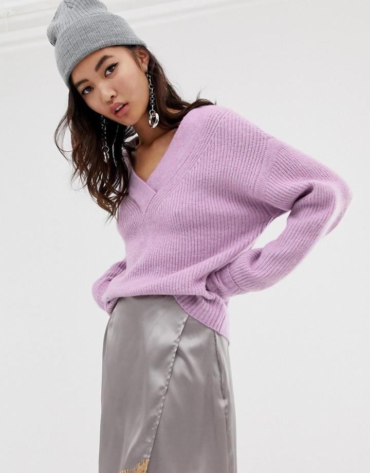 River Island V Neck Sweater In Lilac-purple