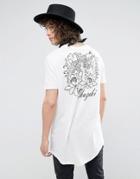 Asos Super Longline T-shirt In Textured Fabric With Back Print - White