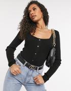 Na-kd Square-neck Knitted Cardigan In Black