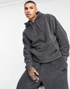 Asos Design Oversized Hoodie In Borg With Badge - Part Of A Set-grey