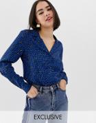 Monki Dot Print Blouse In Blue