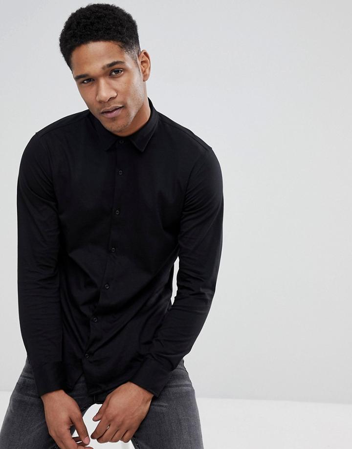 Stradivarius Slim Fit Jersey Shirt In Back - Black