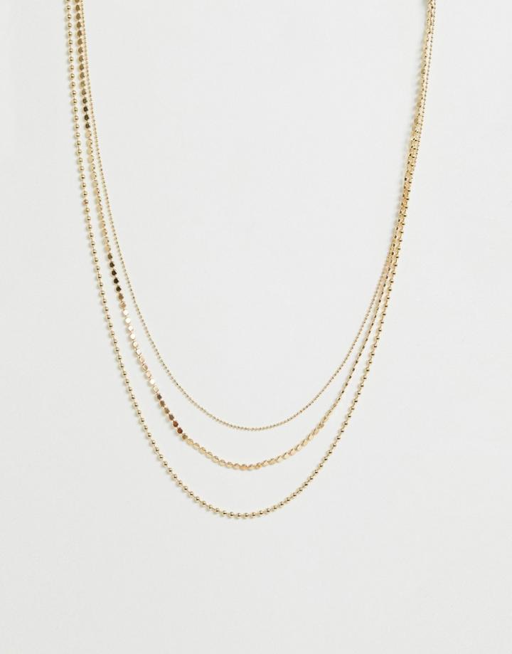 Asos Design Multirow Necklace With Mixed Delicate Ball Chains In Gold - Gold