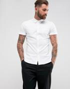 Asos Casual Slim Oxford In White With Short Sleeves - White